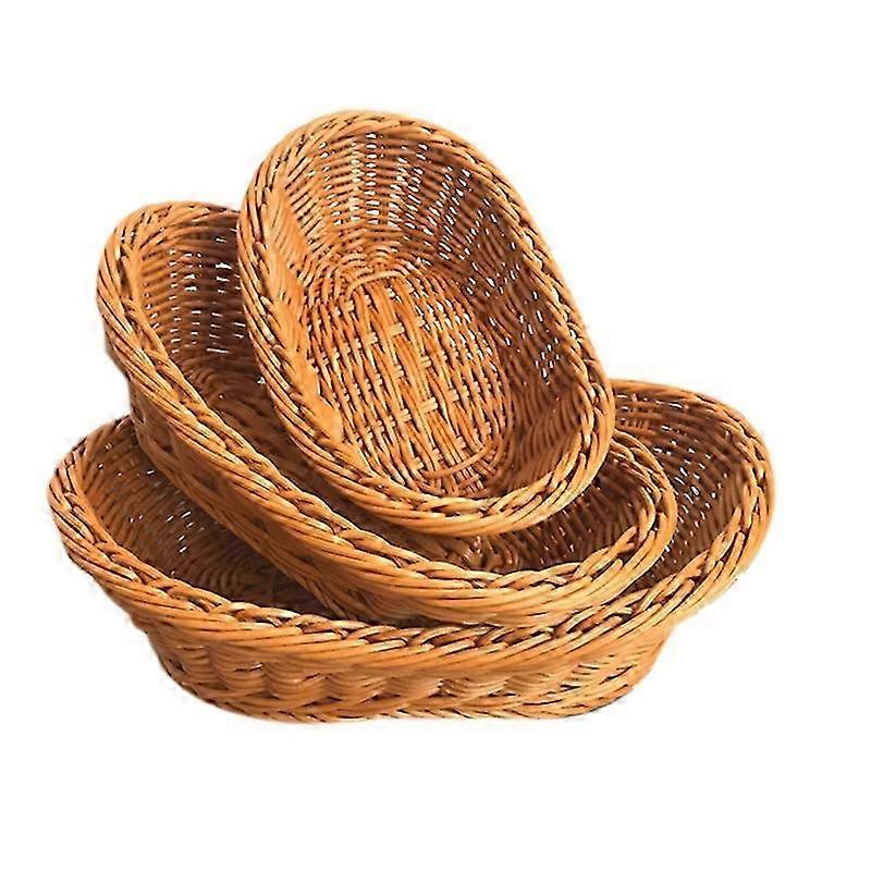 Woven Wicker Bread & Serving Basket with 3 Storage Compartments for Food, Fruit & Cosmetic Use on Table Top
