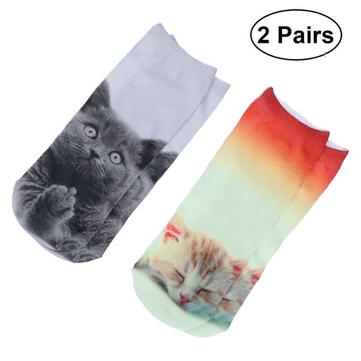 3D Socks 3D Cat Printed Socks for Women and Men 2Pairs Assorted Color