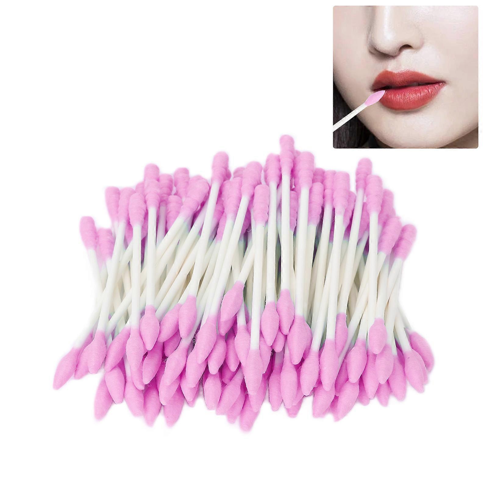 100pcs Pink Double Tip Cotton Swabs 7.5cm Precision Makeup