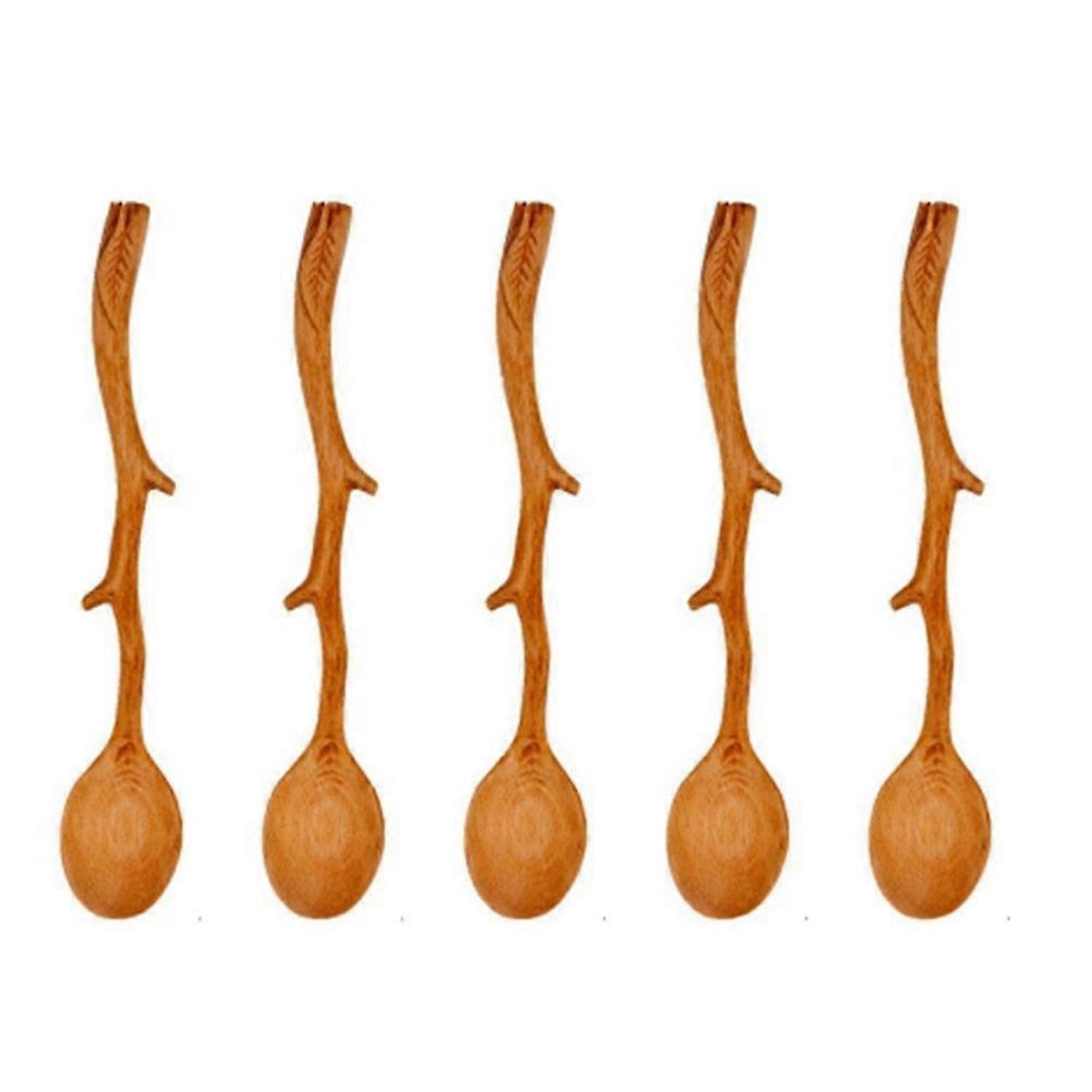 5 Pcs Japanese Style Beech Spoons,Coffee Stirring Spoon,Tableware