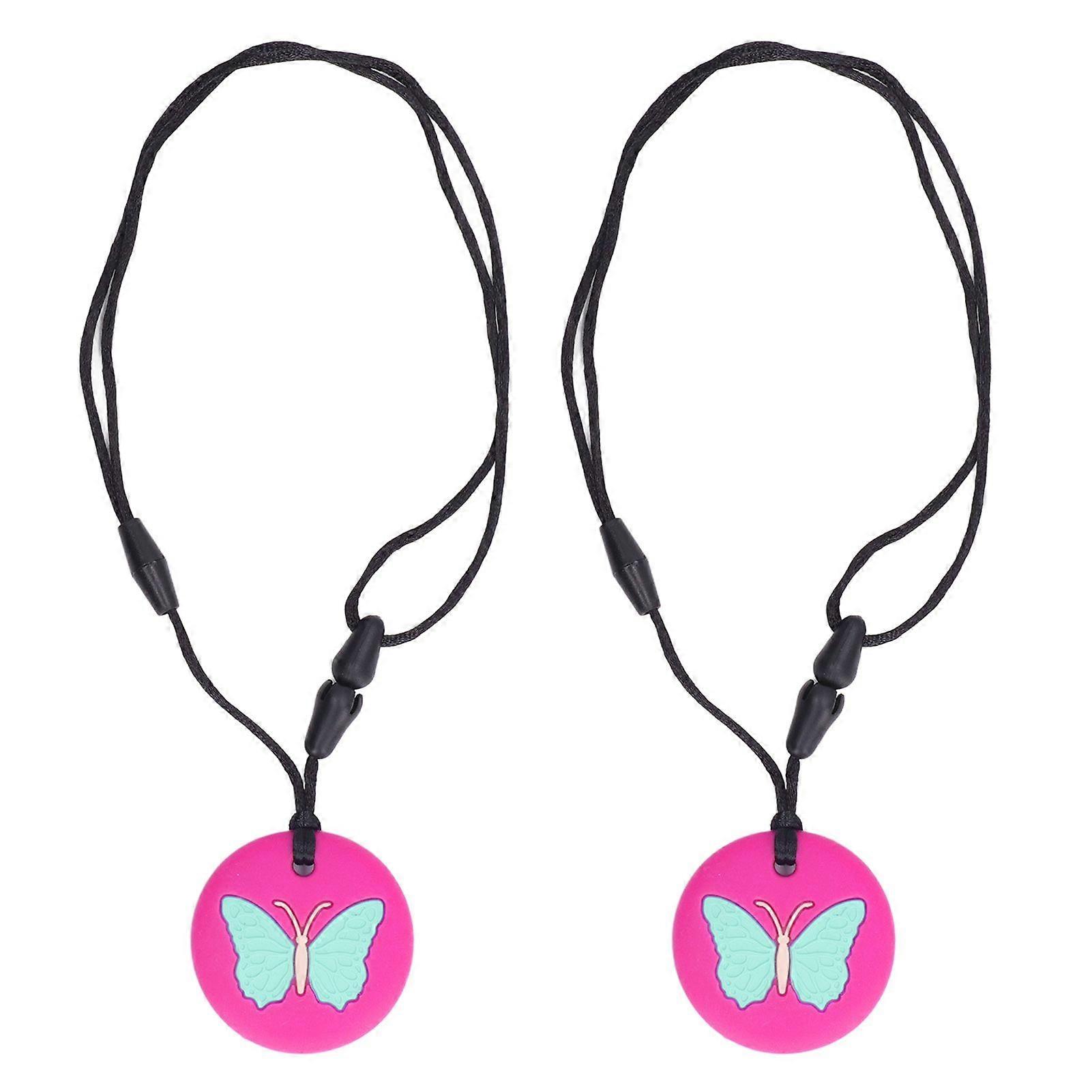 2Pcs Sensory Chew Necklace Safe Silicone Discomfort Relief Proper Hardness Baby Teething Necklace for Toddler Kids Rose Red