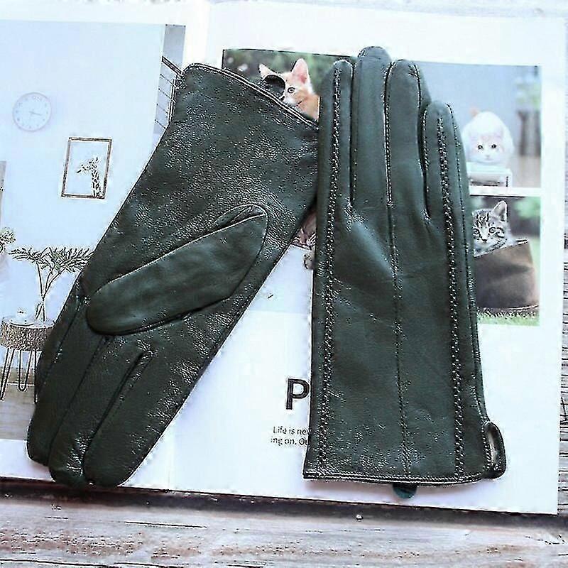 Nouveaux gants en cuir pour femmes Doublure courte en velours rayé en peau de mouton pour l'hiver froid et chaud