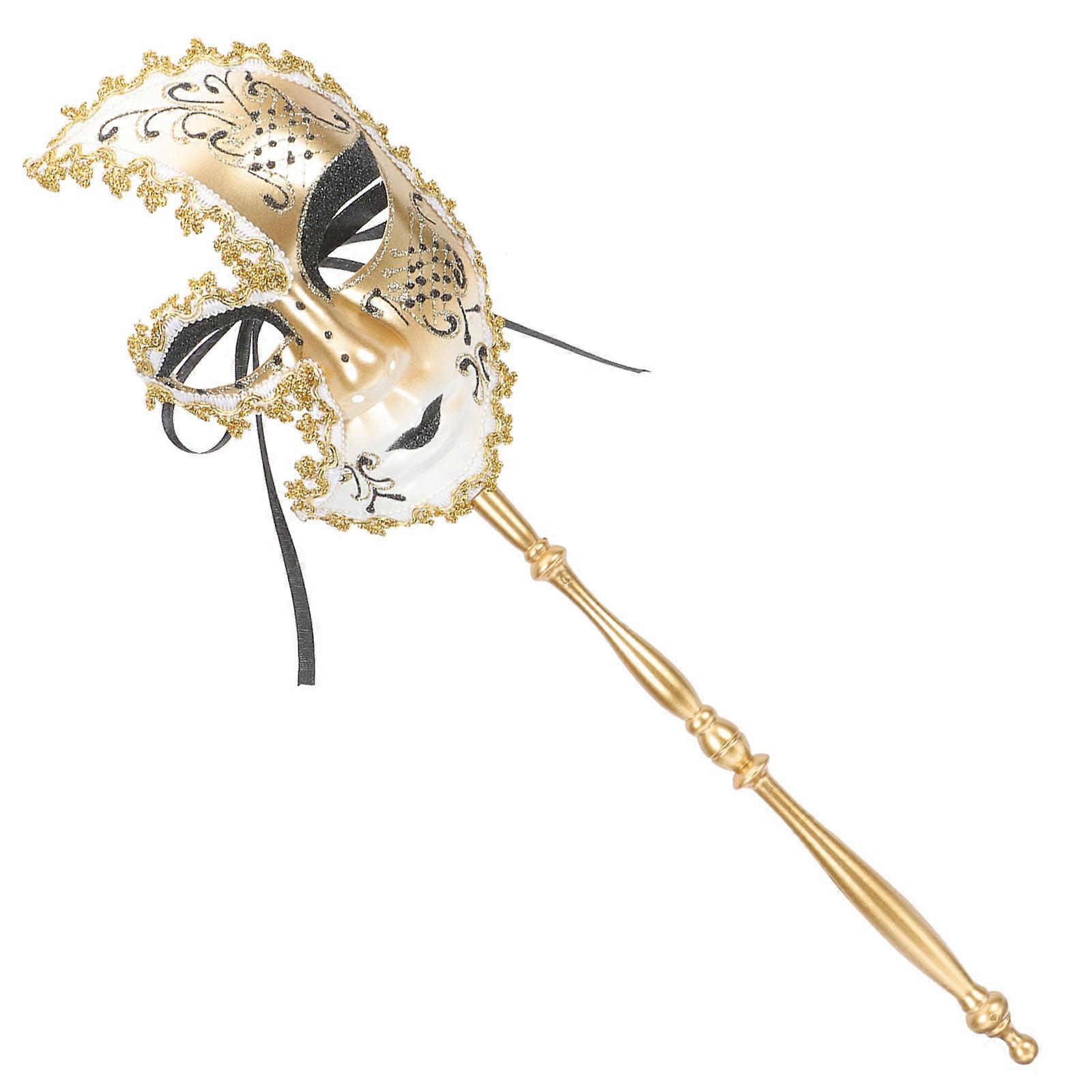 Black Venetian Masquerade Mask for Party Use with 4Pcs Handheld Costume Masks