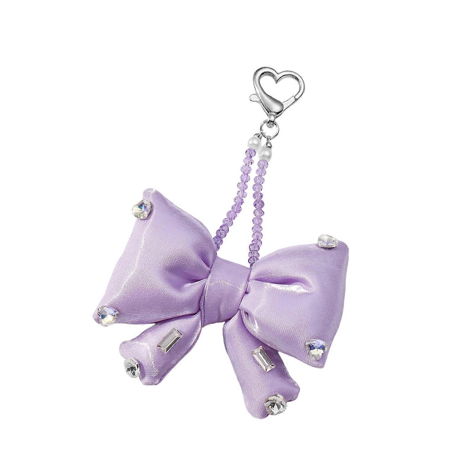 Elegant Mini Bows Keyring Bag Accessory With Sparkling Rhinestones Practical Daily Use Decoration Purple