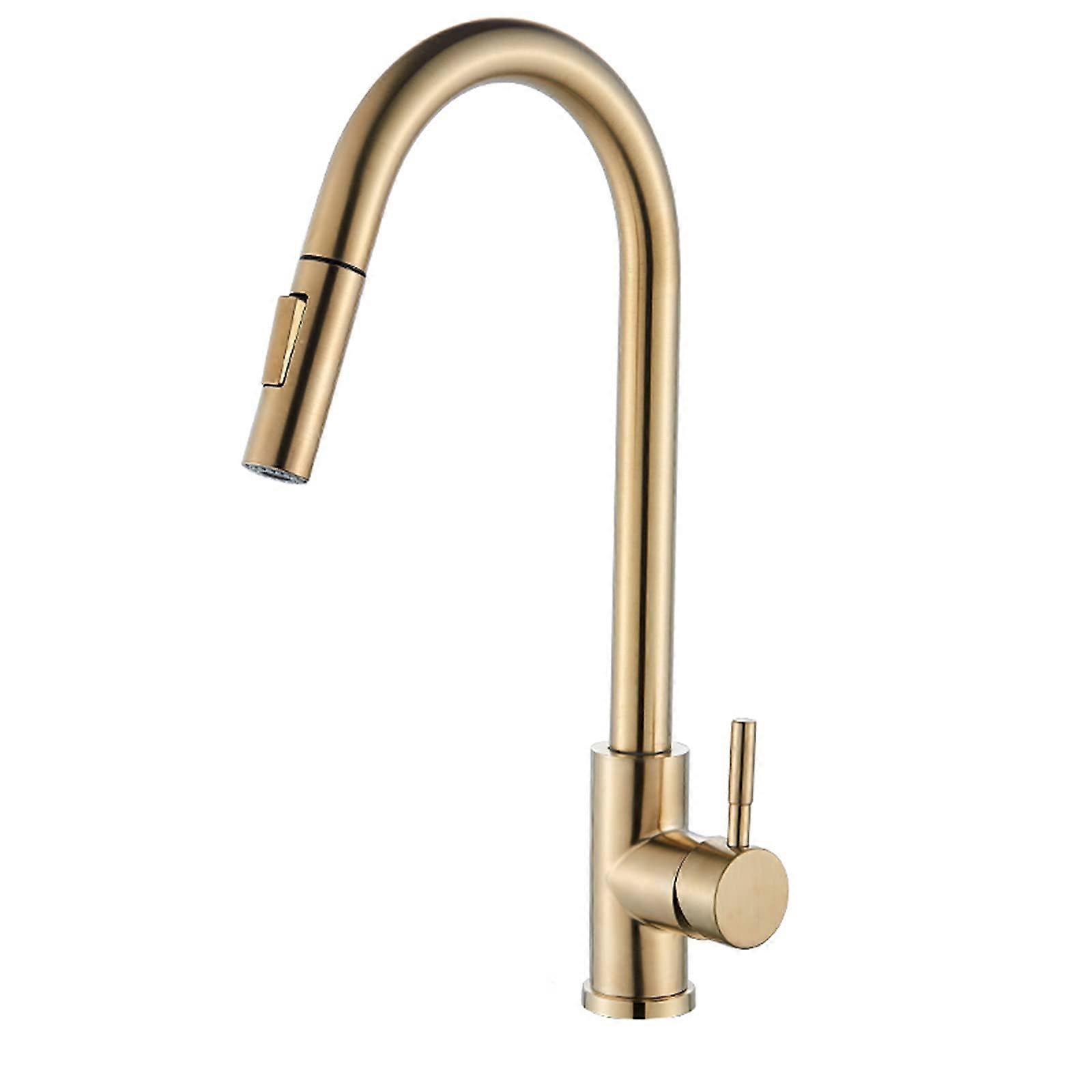 Kitchen Tap Brushed Gold Brass Kitchen Faucet TwoFunction 360Degree Rotation PullOut