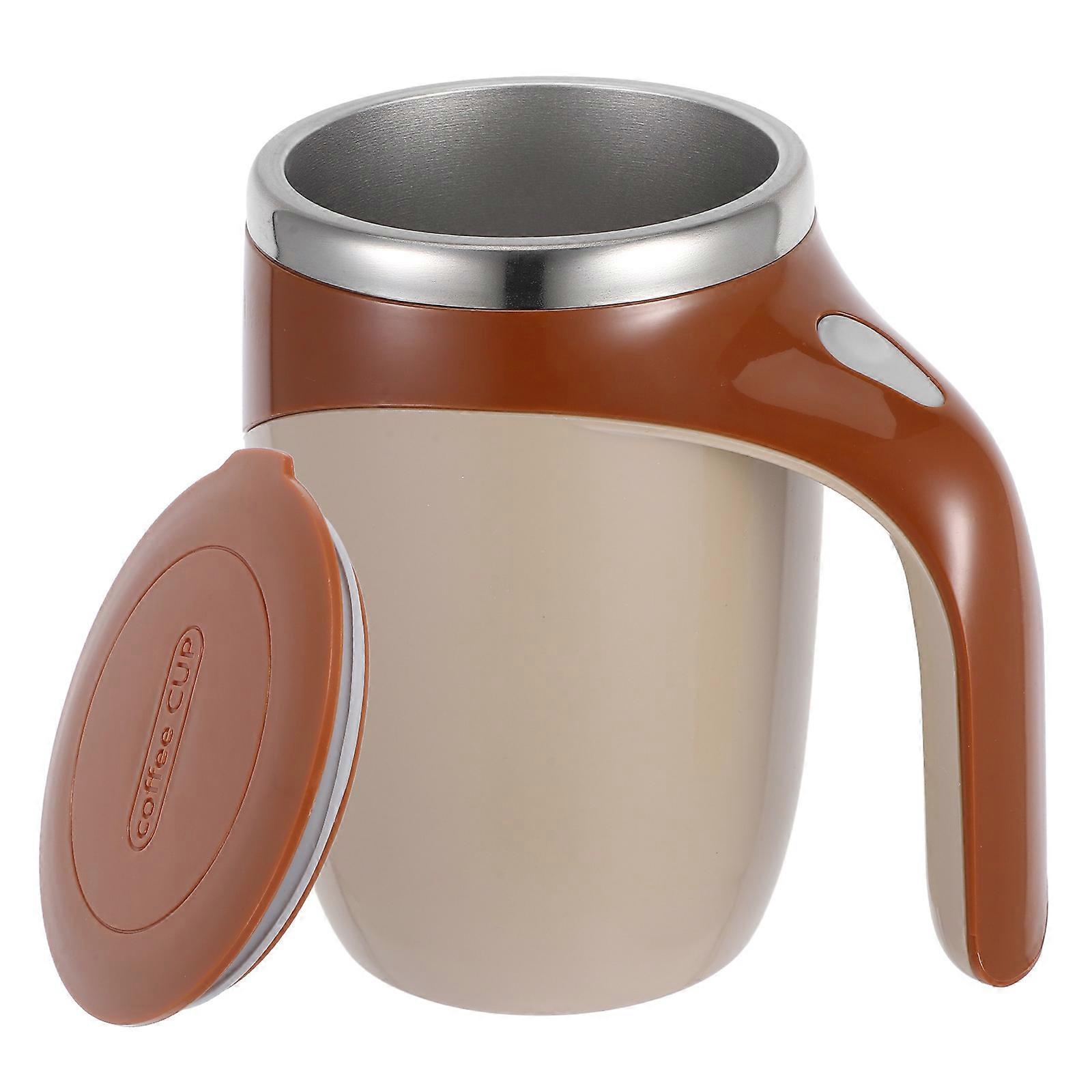 Electric Mixing Cup Stirring Coffee Mug Home Use Plastic Brown Spillproof Function 1Set