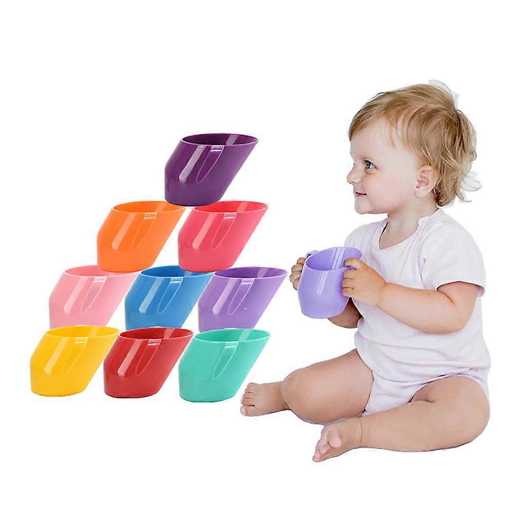 3Pcs Kids Portable Drinking Cup 200ml Slanted Mouth Ergonomic Design Everyday Use Lemon Yellow
