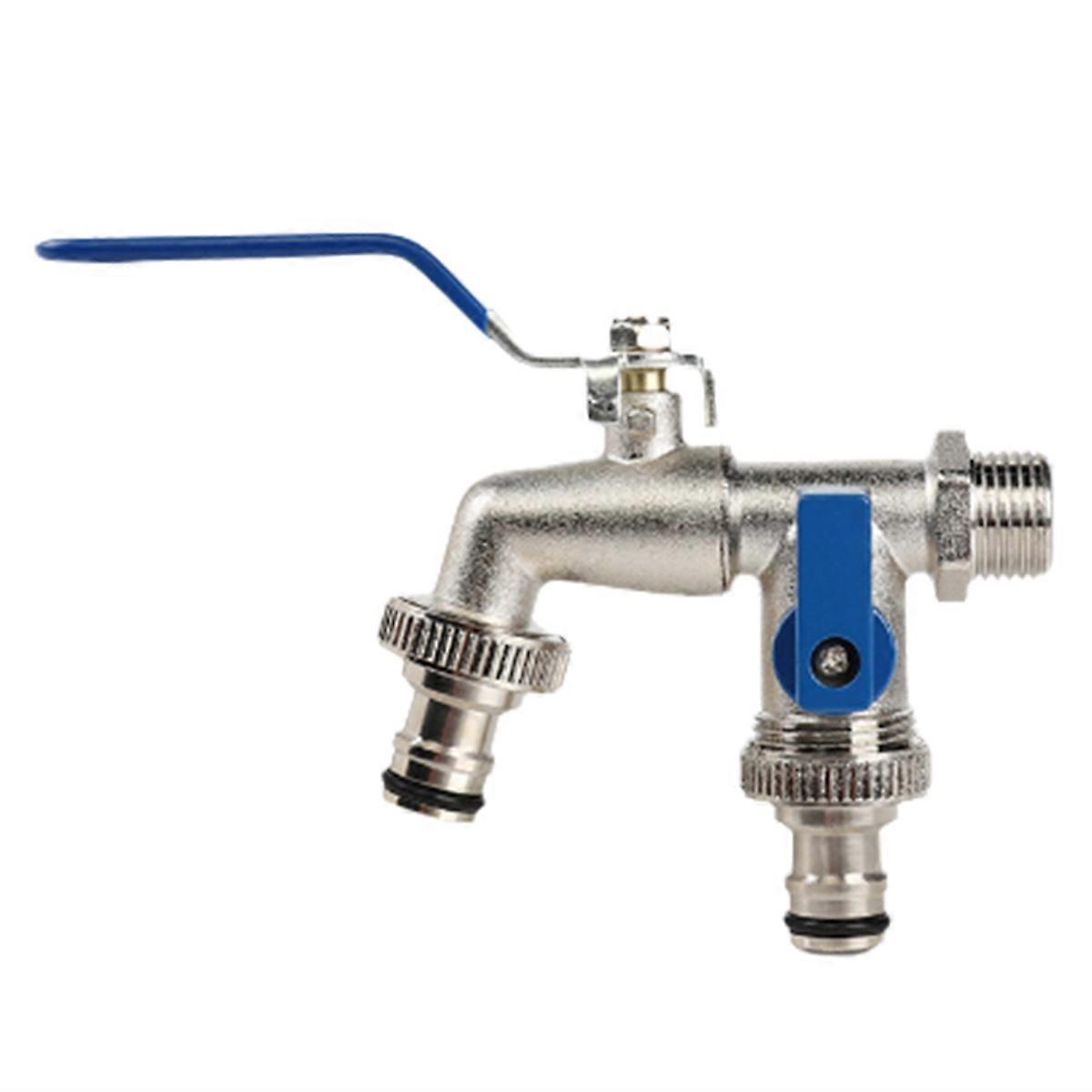 Alloy Garden Faucet Dual Control Water Discharge Replacement Adapter Double Nipple Faucet with Handle Easy Turn on/Off A
