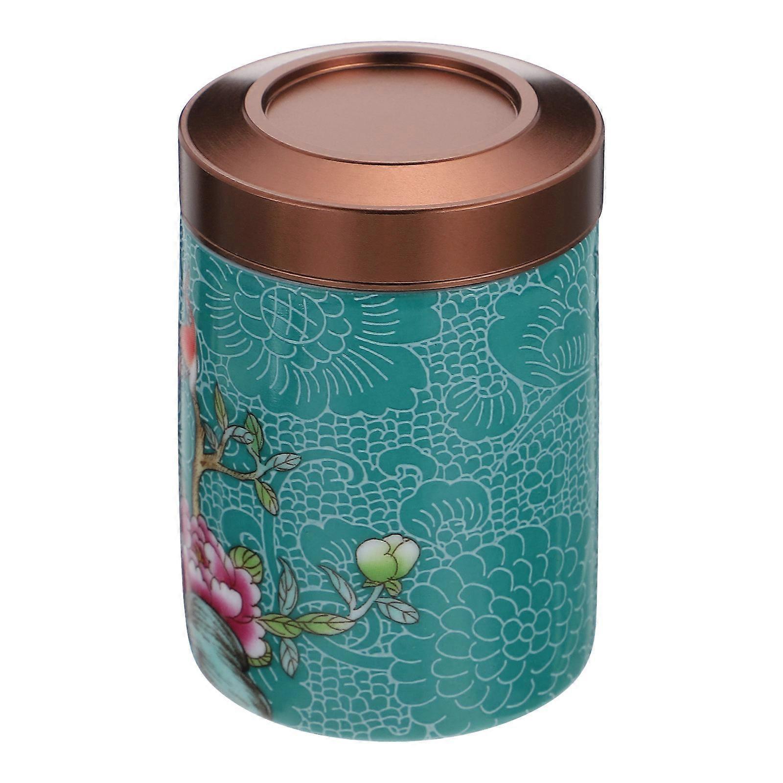 Ceramic Tea Container Painted for Storage Bulk Tea Caddy Green