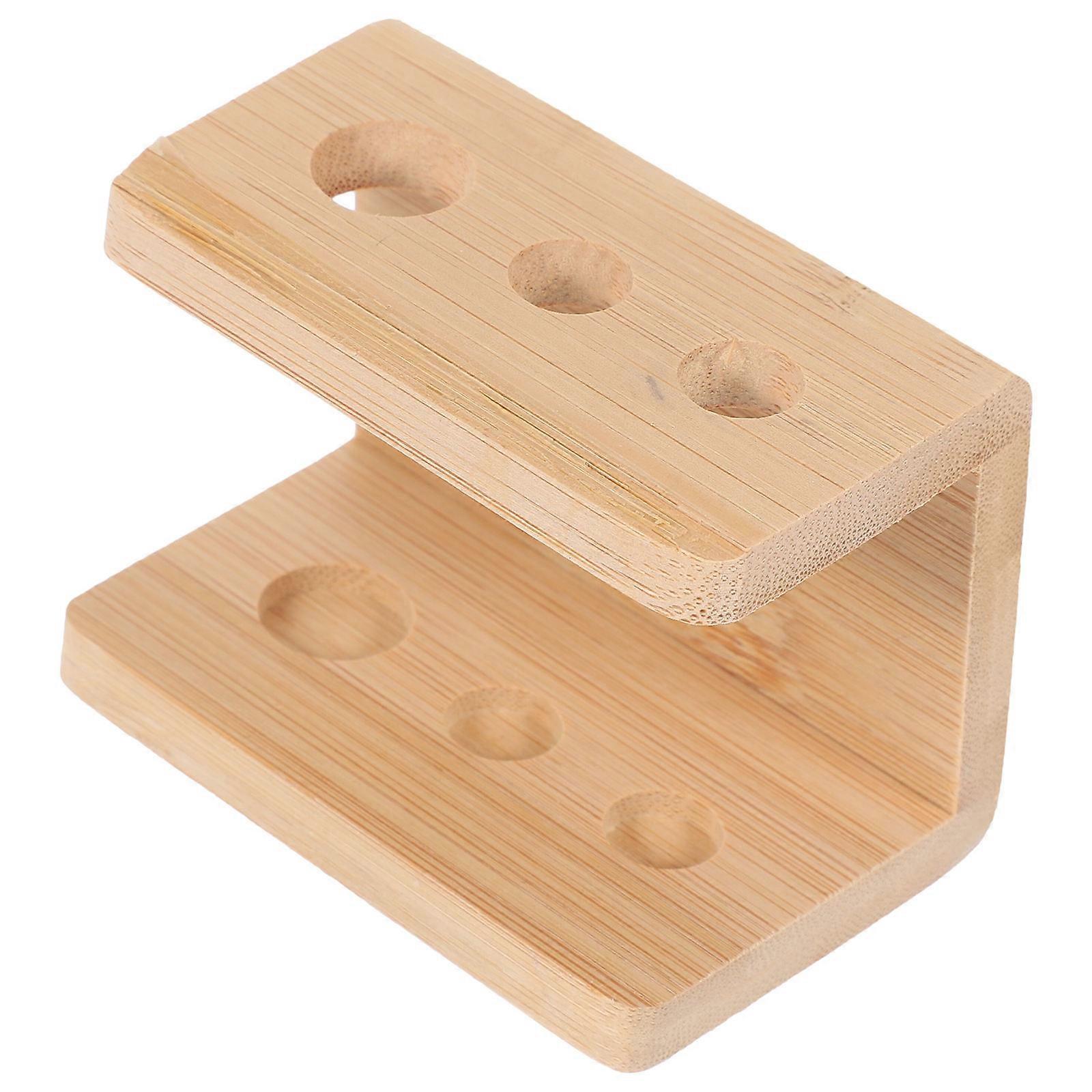 Bamboo Bathroom Countertop Toothbrush Holder 3-Hole Organizer For Household Users Khaki Color Multi-Functional 4Pcs