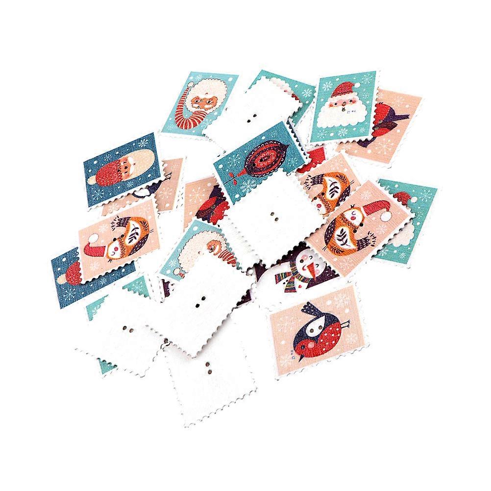 DIY Sewing Button Christmas Painted Button Wood Square 60Pcs Set