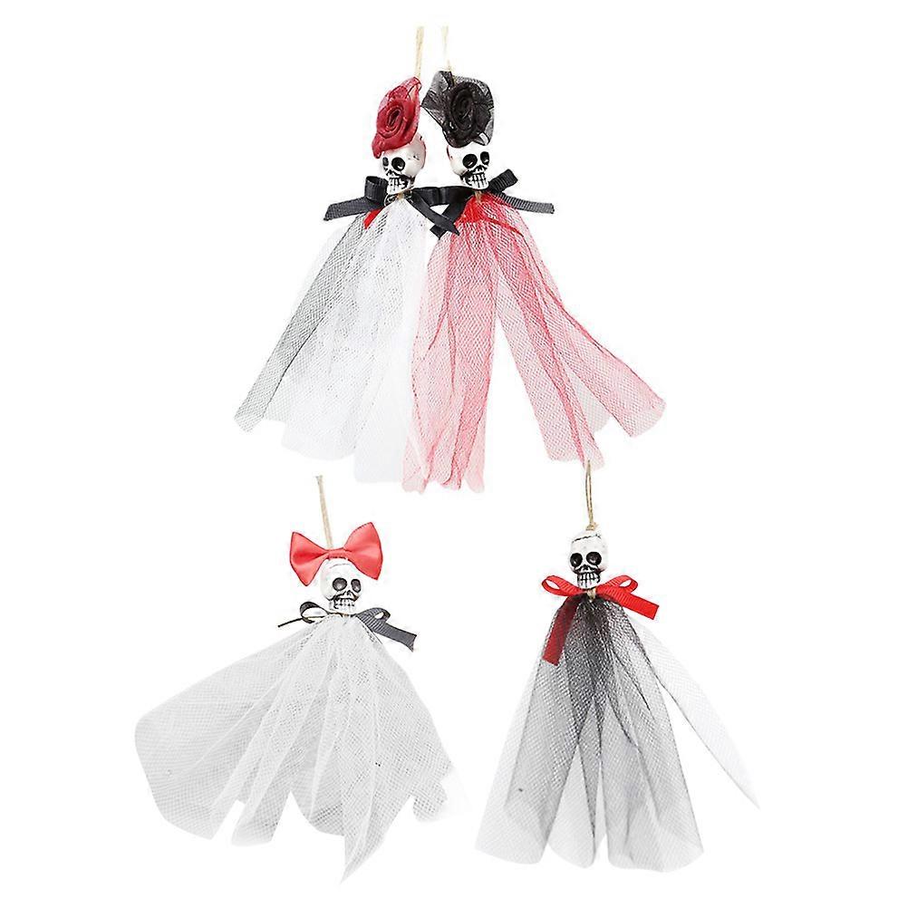Hanging Skull Decorations Decorative Skeletons for Fireplace Tree Branches Wall Net Gauze Plastic Material Decoration 4Pcs