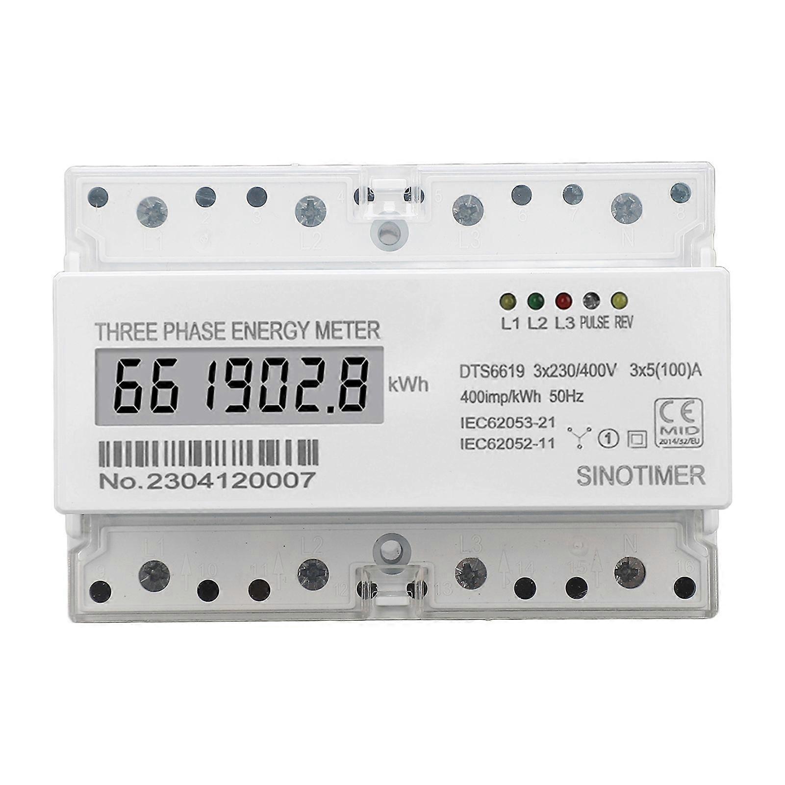 3 Phase Energy Meter DIN Rail Mount Electricity Usage Monitor LCD Electricity Meter 230V 400V 5 To100A