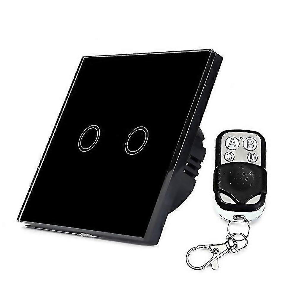 For 86mm 2 Gang Tempered Glass Panel Wall Switch Smart Home Light Touch Switch With Rf433 Remote Con