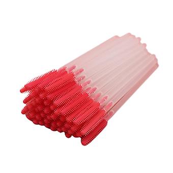 Veeki 100Pcs Disposable Eyelash Brush , Silicone Tower Eyelash Comb, Transparent Rod Makeup Brush, Disposable Beauty Tool(Deep pink)