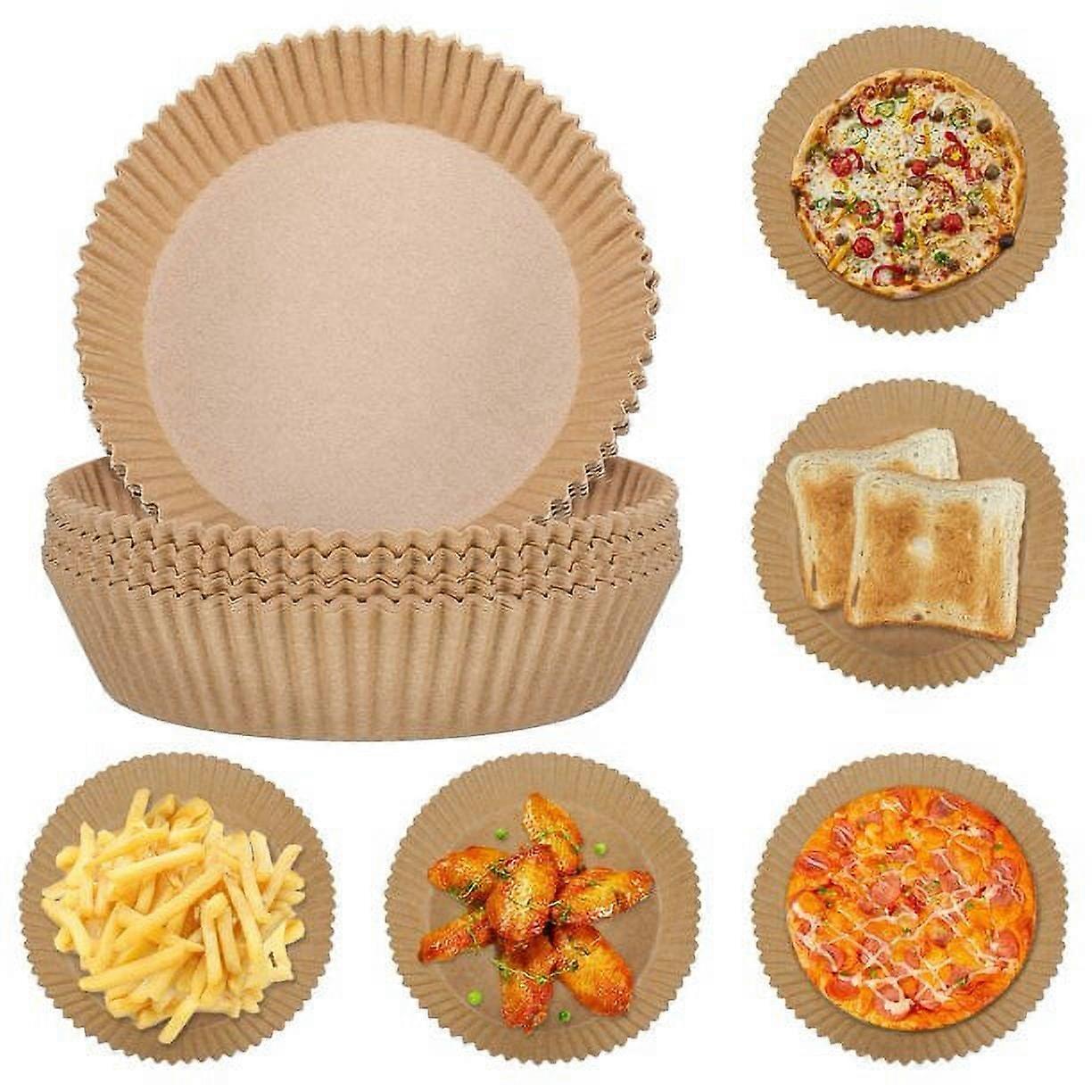 FreeBreath 50Pcs Round Air Fryer Paper Liner, Disposable Baking Parchment Paper, Suitable for Baking Microwave Frying(20*4.5CM)