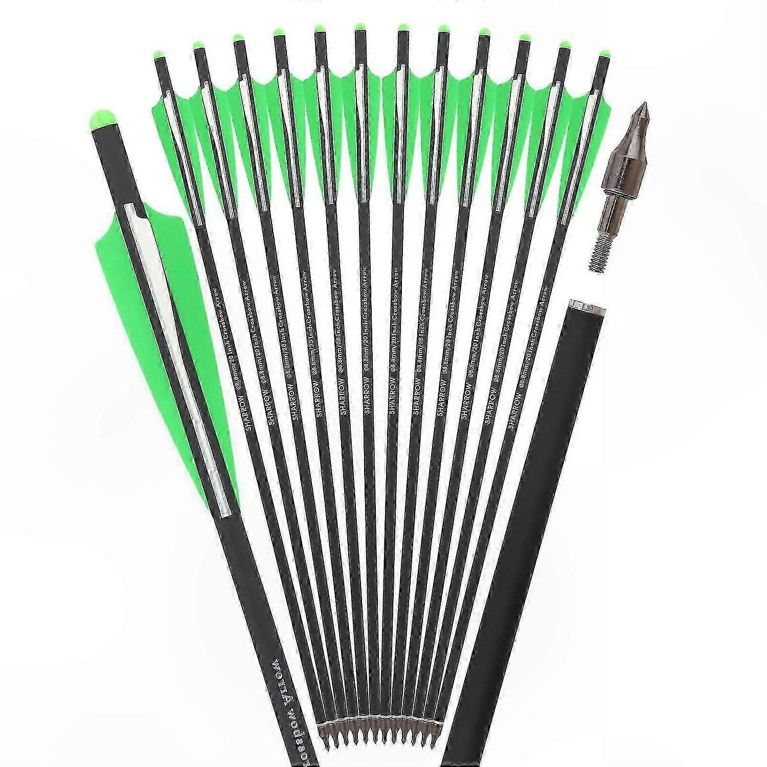 Carbon Fiber Crossbow Bolts, 16-22 Inch with 4 Inch Vanes, Replaceable Tips, 17 Inch Green (6 Pack)