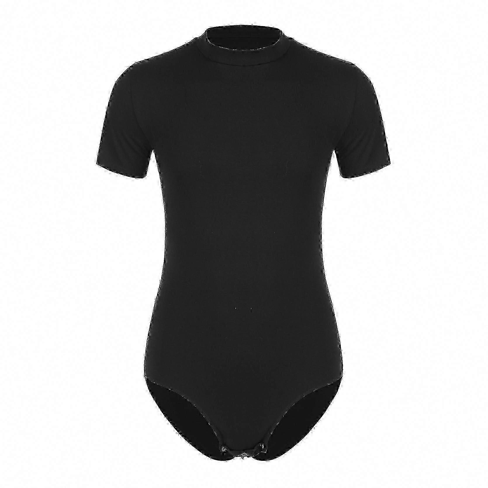 Men's Short Sleeve Button Crotch Bodysuit Romper for Pajamas and Undershirt