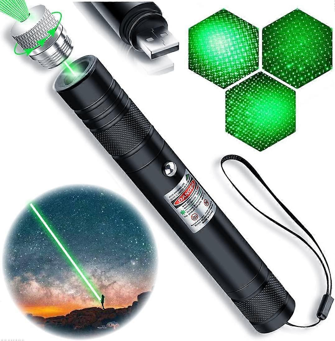 Emlimny Laser Pointer, 2000M Green Long Range Flashlight, Rechargeable High Power Handheld with USB & Star Cap, Adjustable Focus