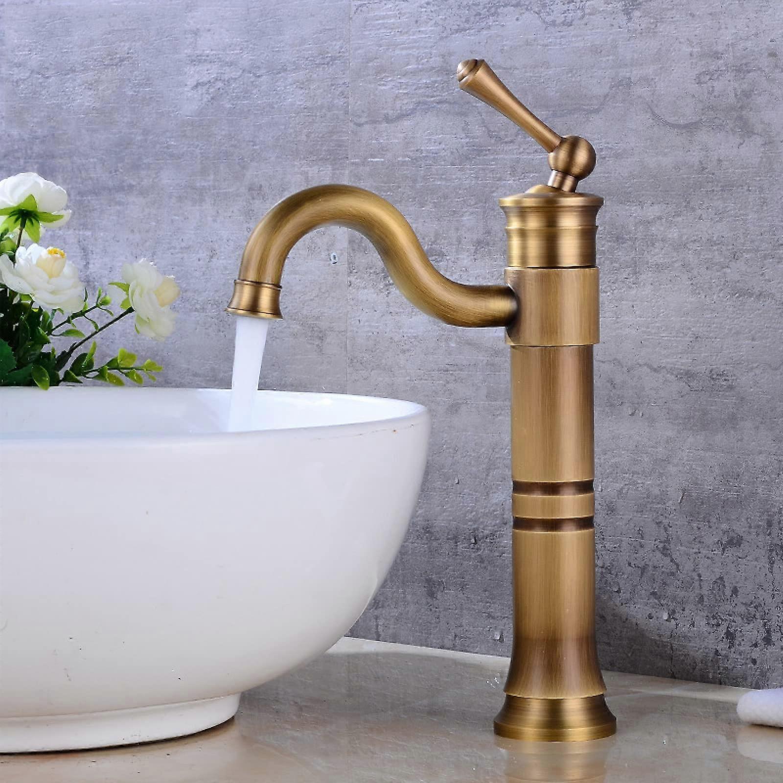 Bathroom Sink Taps Retro Antique 360 Degree Swivel Spout Faucet Single Handle Basin Mixer Tap Hot and Cold Water Medium