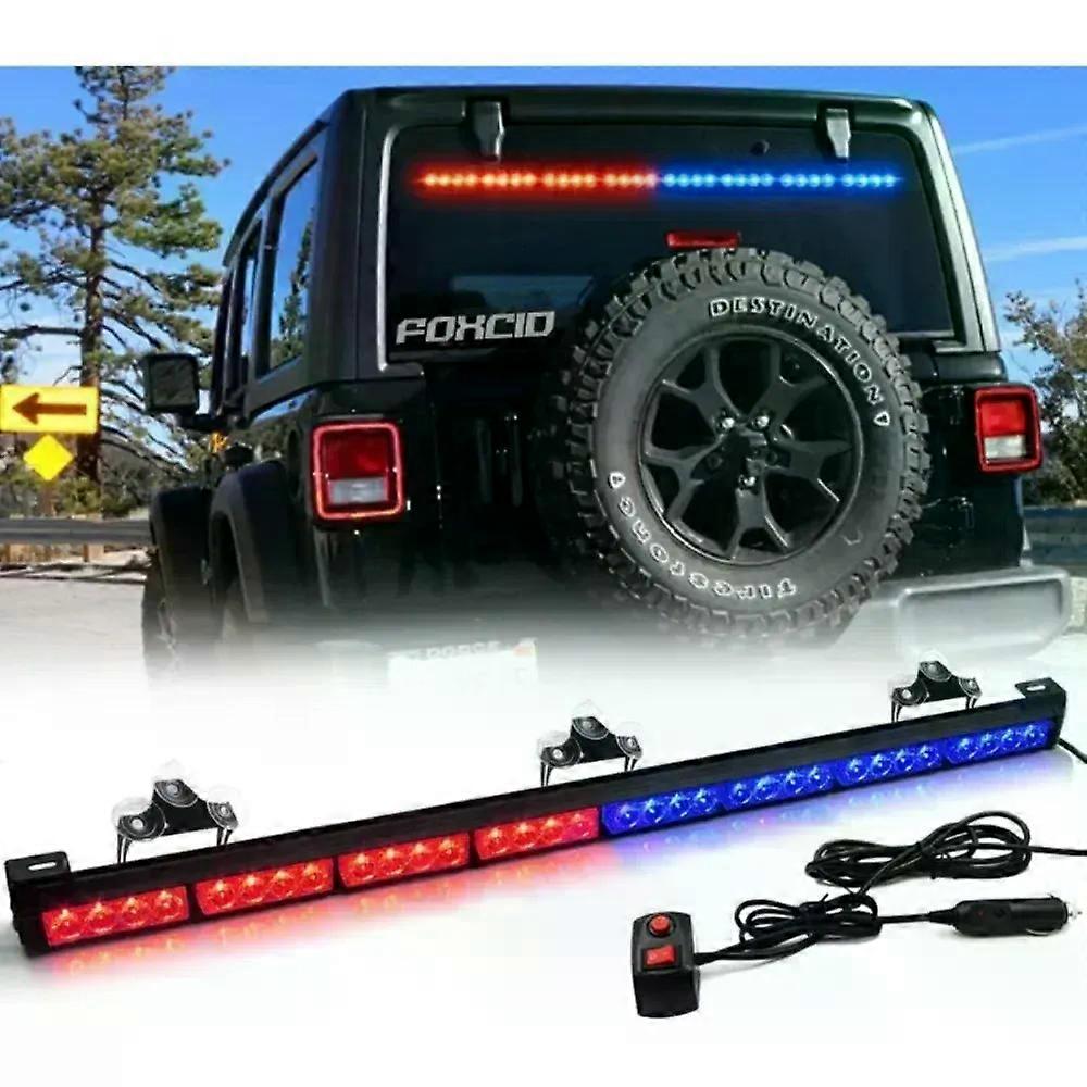 32 LED 355 Red Blue 13 Modes Emergency Warning Traffic Advisor Vehicle LED Strobe Light Bar with Large Suction Cups and Cigar