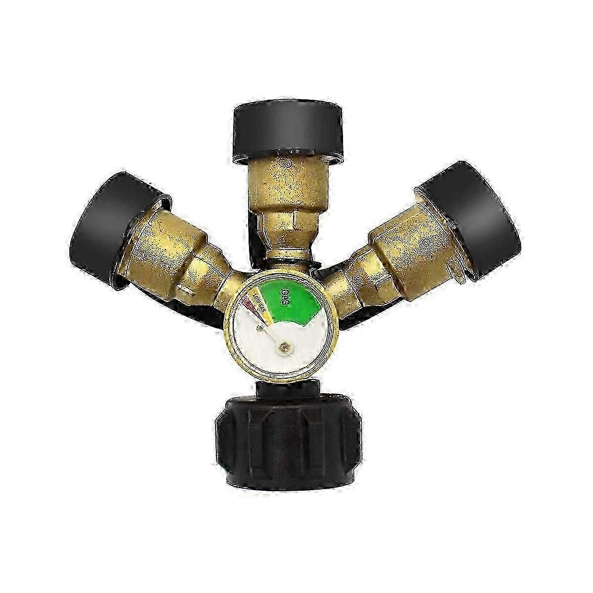 3 Way Propane Splitter with Gauge and Shut-Off Valve, 3 Y Propane Splitter, Propane LP Tank Tee Gau