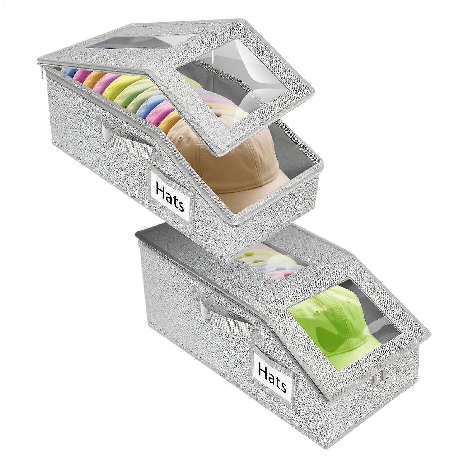 Baseball Cap Storage  Stackable Hat Organizer Box With Clear Window For Desk Organization, Home Office, Dorm, Closet
