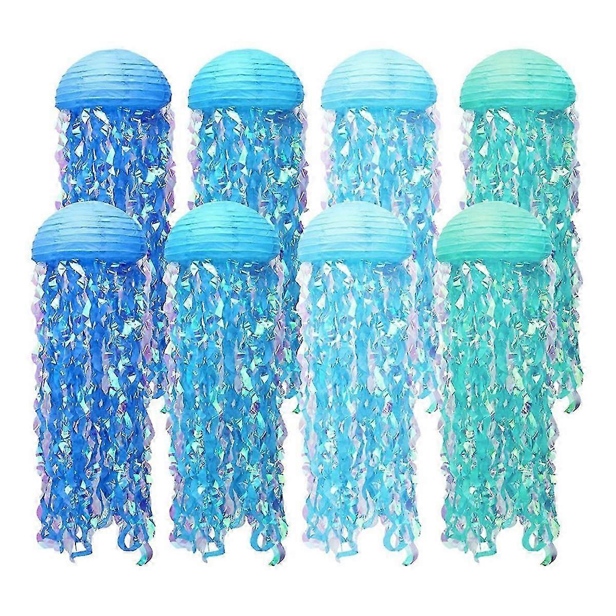 unique Paper Lanterns Set, 8Pcs Jellyfish Decorations for Under the Sea Partys Decorations Supplies, Jellyfish Lanterns Blue