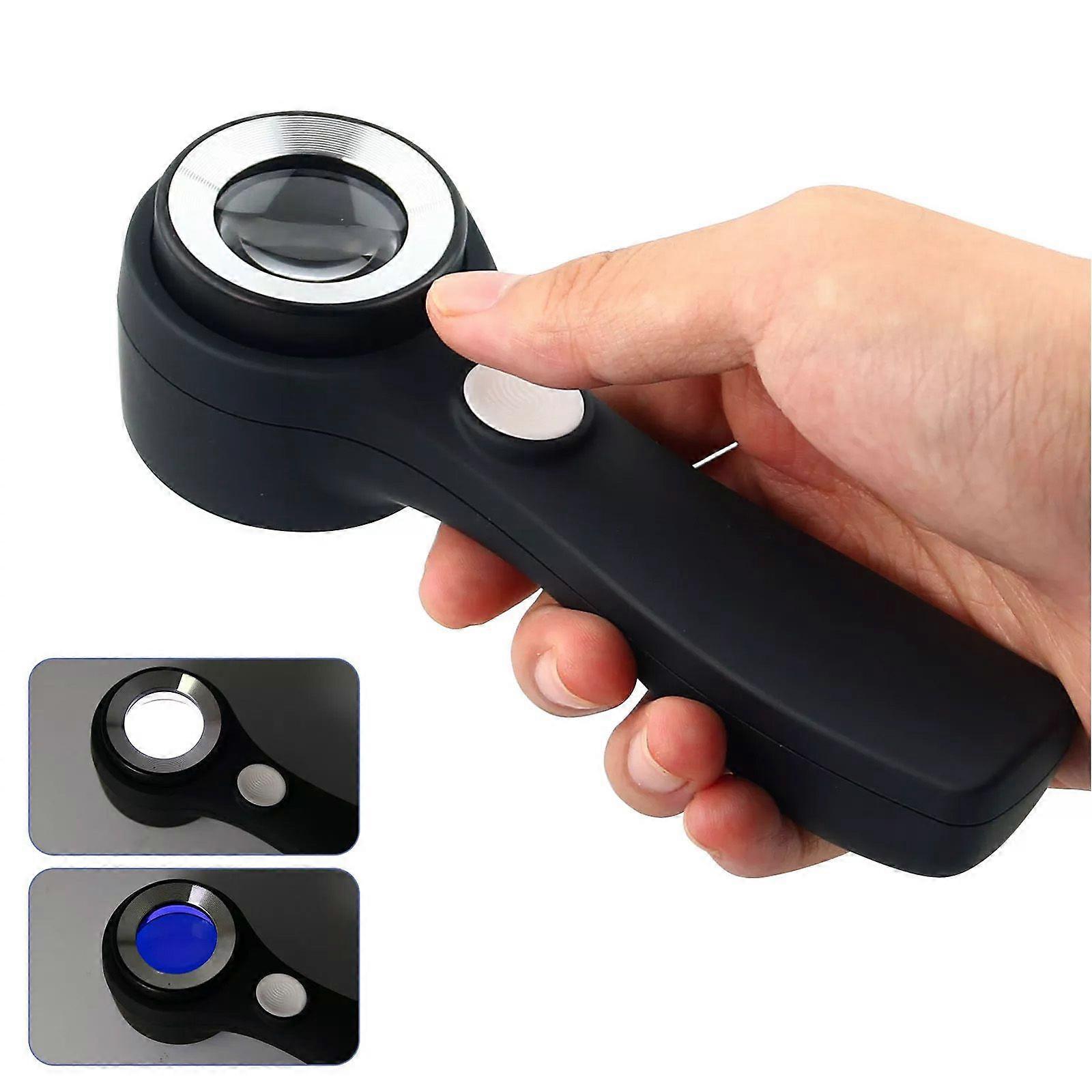 Handheld Magnifying Glass with 60x Touch Switch, LED Light, Black