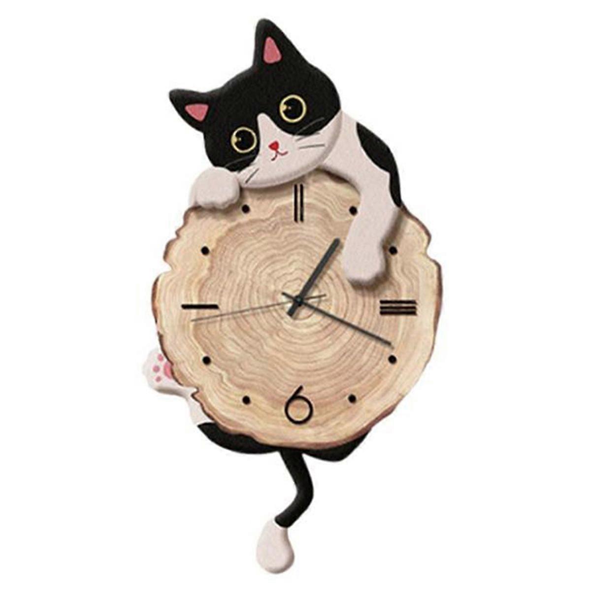 Fun Cat Wall Hanging Clock Stylish Cute Pendulum Decorative Clock B