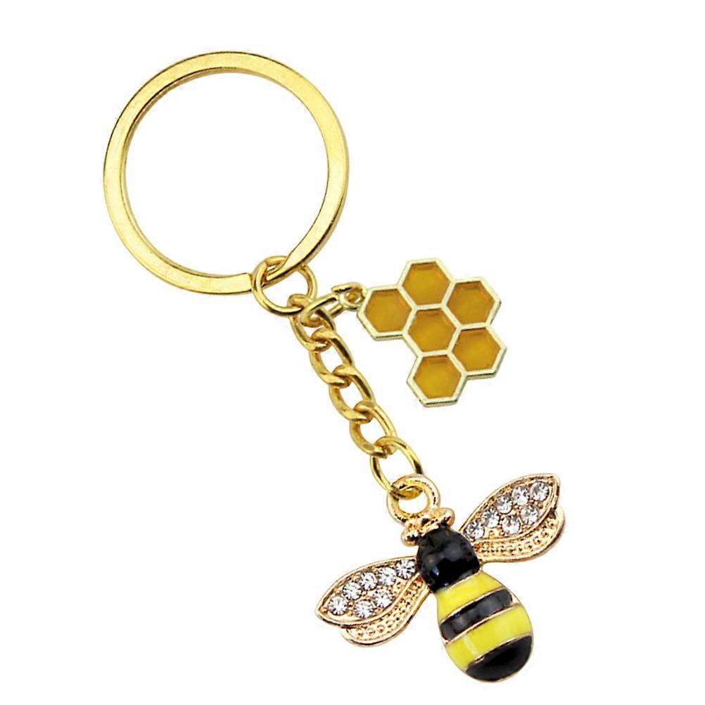 Bee Honeycomb Pendant Key Chain for Decoration 1Pcs Alloy Yellow Keyring