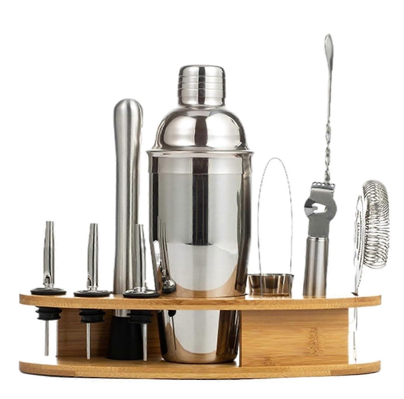 Cocktail Shaker Kit 11Piece Stainless Steel Barware Set With Bamboo Display Stand 750ml Model A
