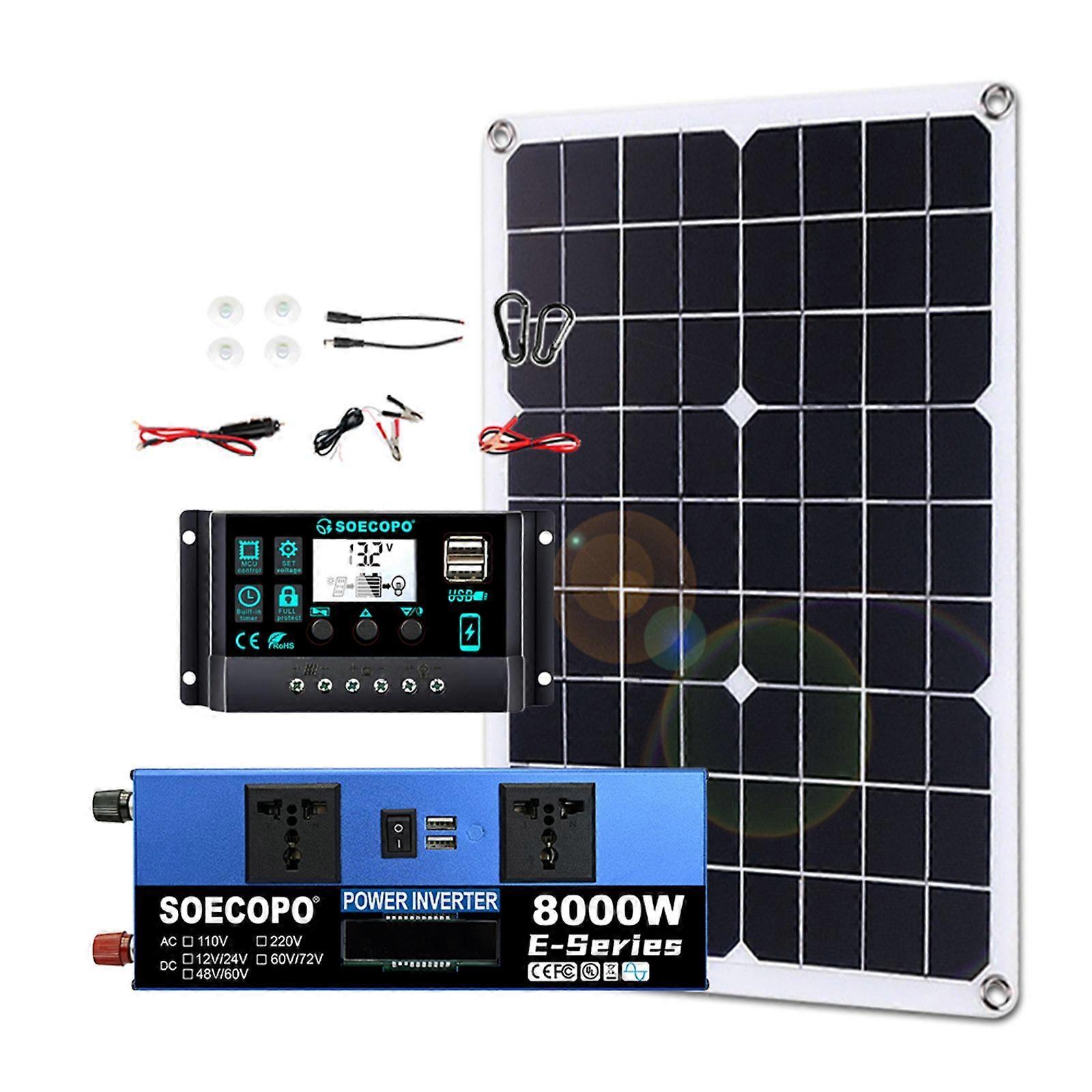 500W Solar Panel with 8000W Power inverter DC 12V/24V to AC 110V/220V 100A MPPT Controller Solar System Complete Kit for Home Camping Off-Grid