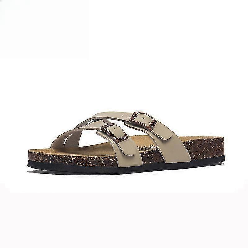 Adjustable Strap Cork Sandals - Unisex Slides for Beach & Home, Two-Tone Stripe Design