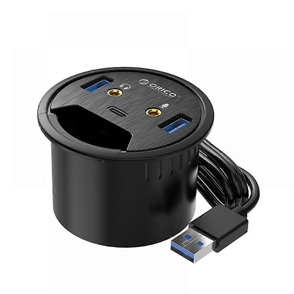 2.36" Grommet USB 3.0 2-Port Hub with 1.2A Charger & 3.5mm Audio Jack, compatible with Computer Desk, Office, Home