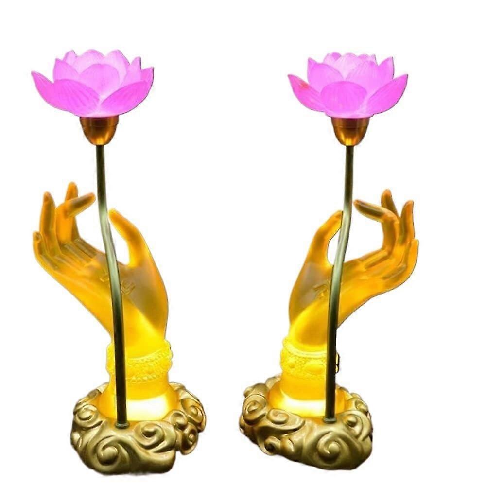 Lotus Table Lamp Set of 2, 23cm Colorful Glaze Energy Saving Lights for Home Altar
