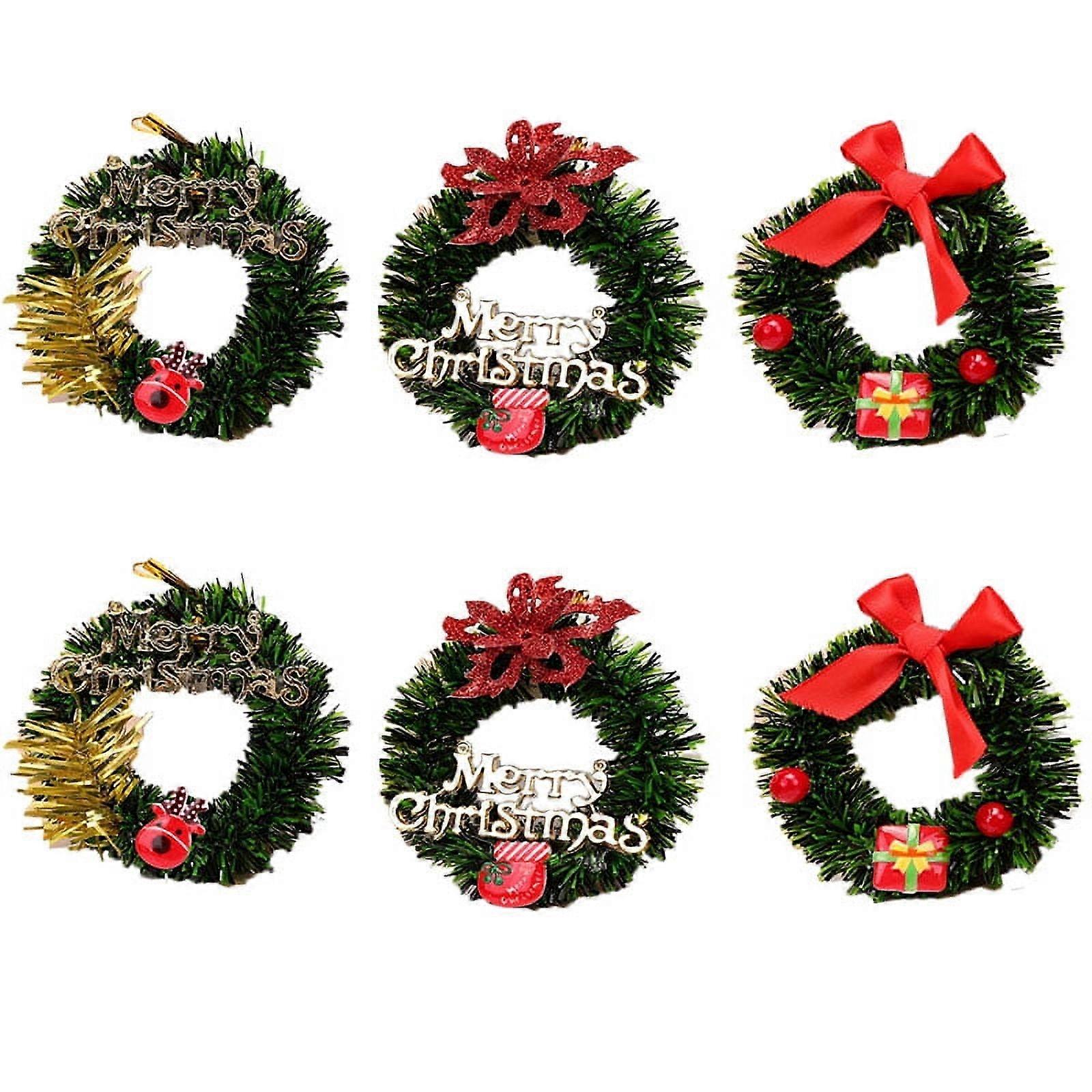 JANDEL 6Pcs Artificial Christmas Wreath with Bow 3.15" Pinecone Red Berries Garland Hanging Front Door Wall
