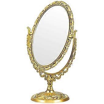 Makeup Vanity Mirror for Desk, Golden Retro Oval Double Sided Cosmetic Mirror