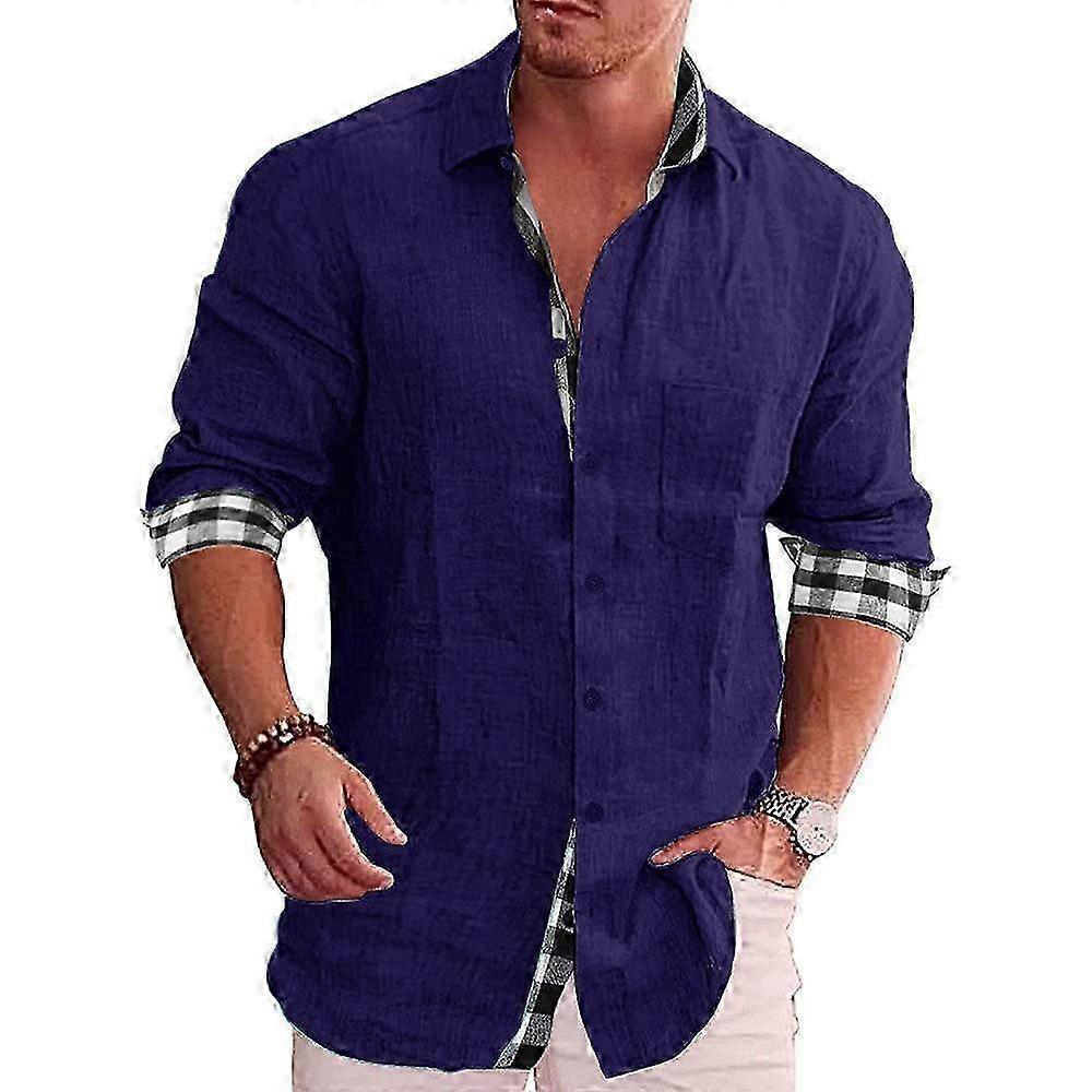 Oversized Casual Shirt for Men, Long Sleeve Button Down with Simple Lapel