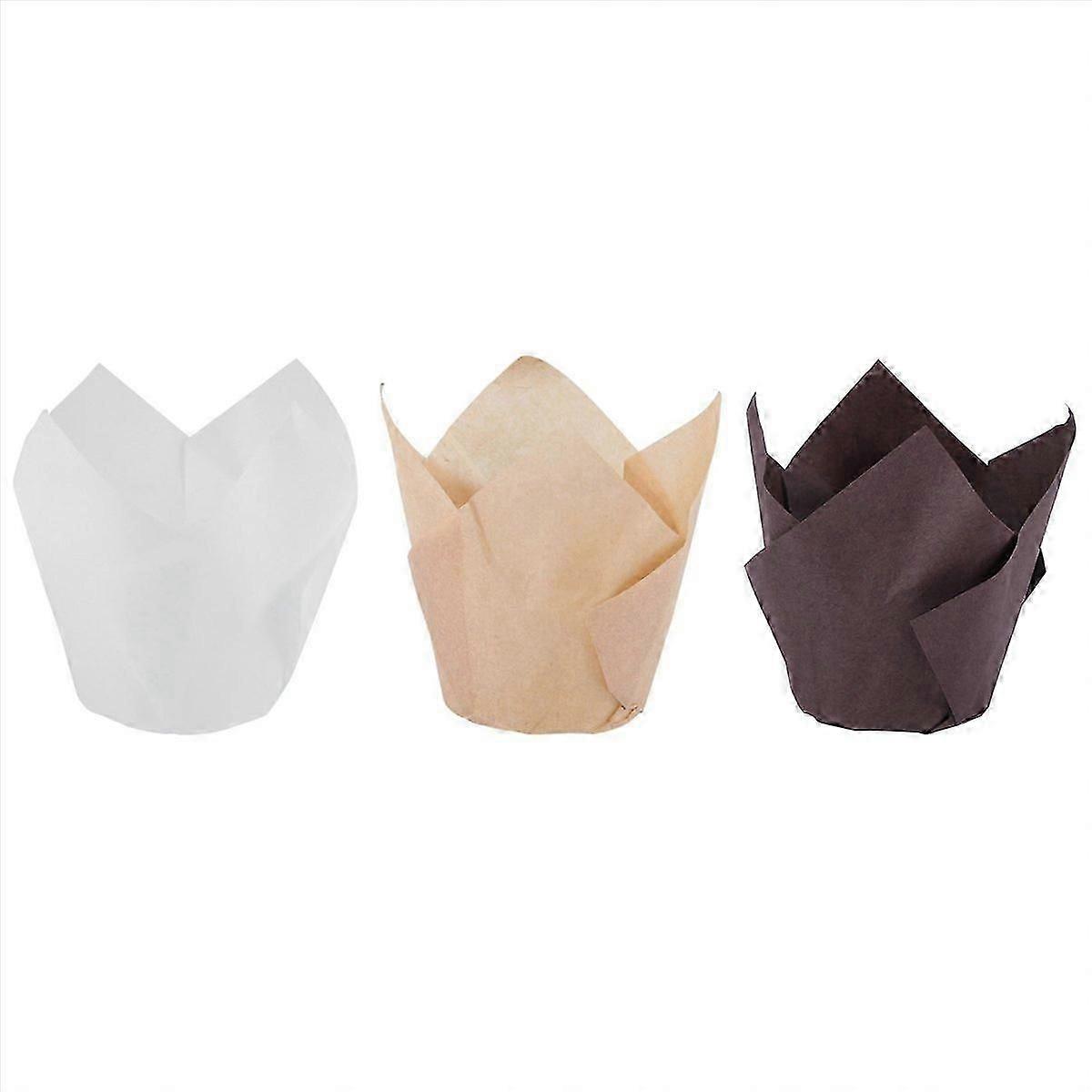 200Pcs Tulip Cupcake Baking Cups, Muffin Baking Liners Holders, Rustic Cupcake Wrapper, Brown, White