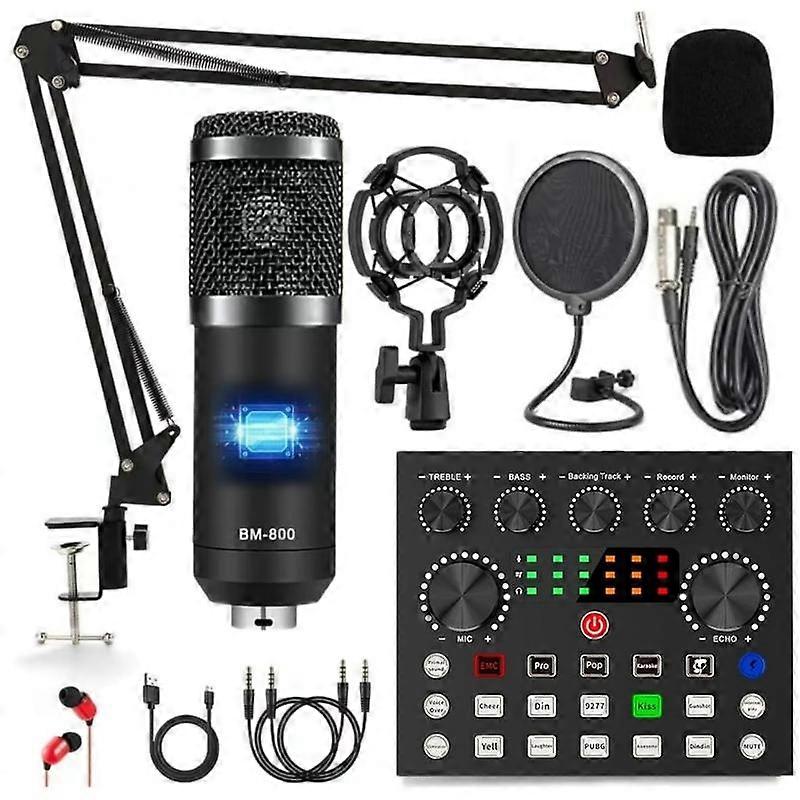 Safring Podcast Equipment Bundle, BM800 Podcast usb rechargeable Microphone Bundle with V8s Voice Changer, Condenser Microphone Recording St