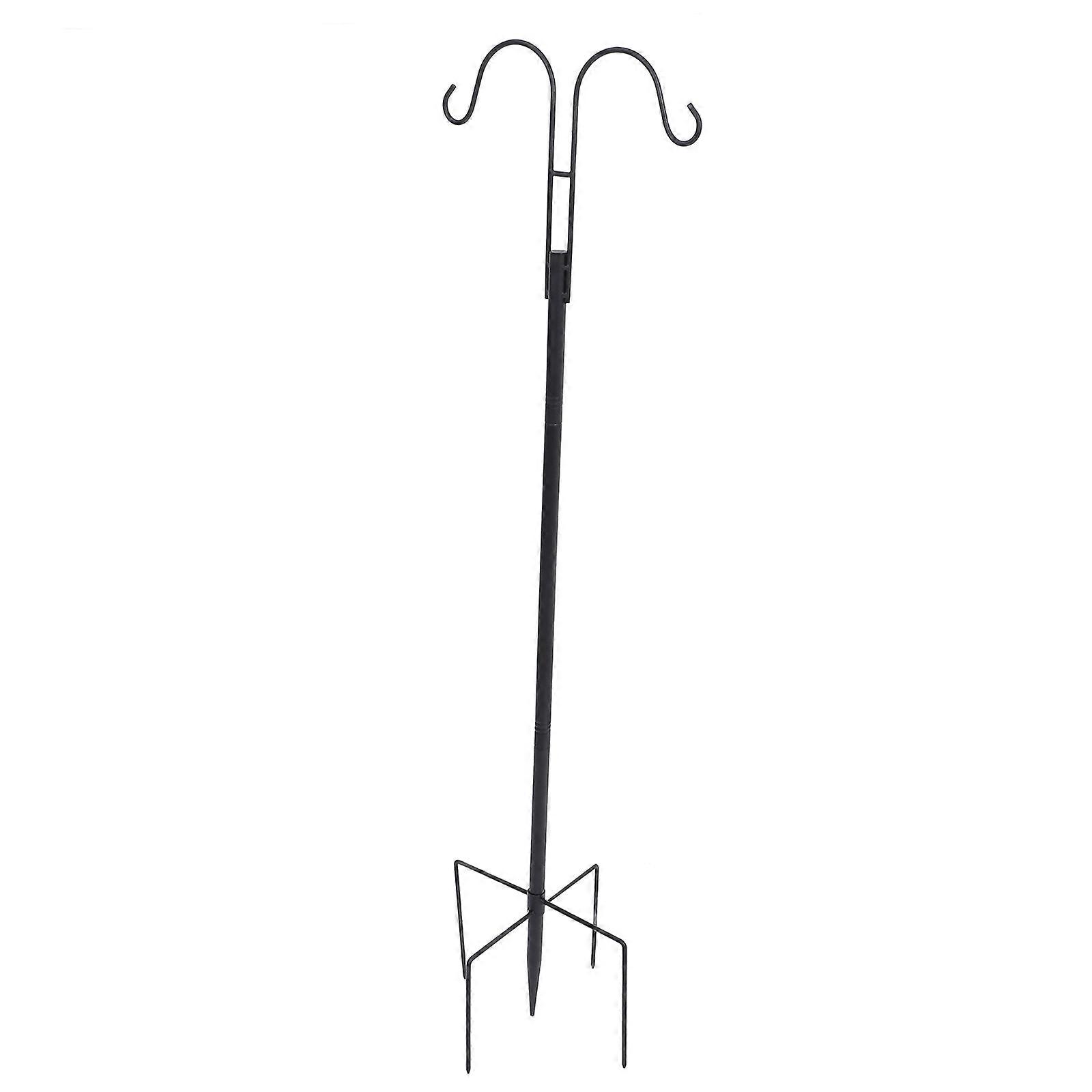 Heavy Duty Shepherd Hook For Hanging Items In Outdoor Activities With Black Cast Iron Design And Double Hooks 1Set