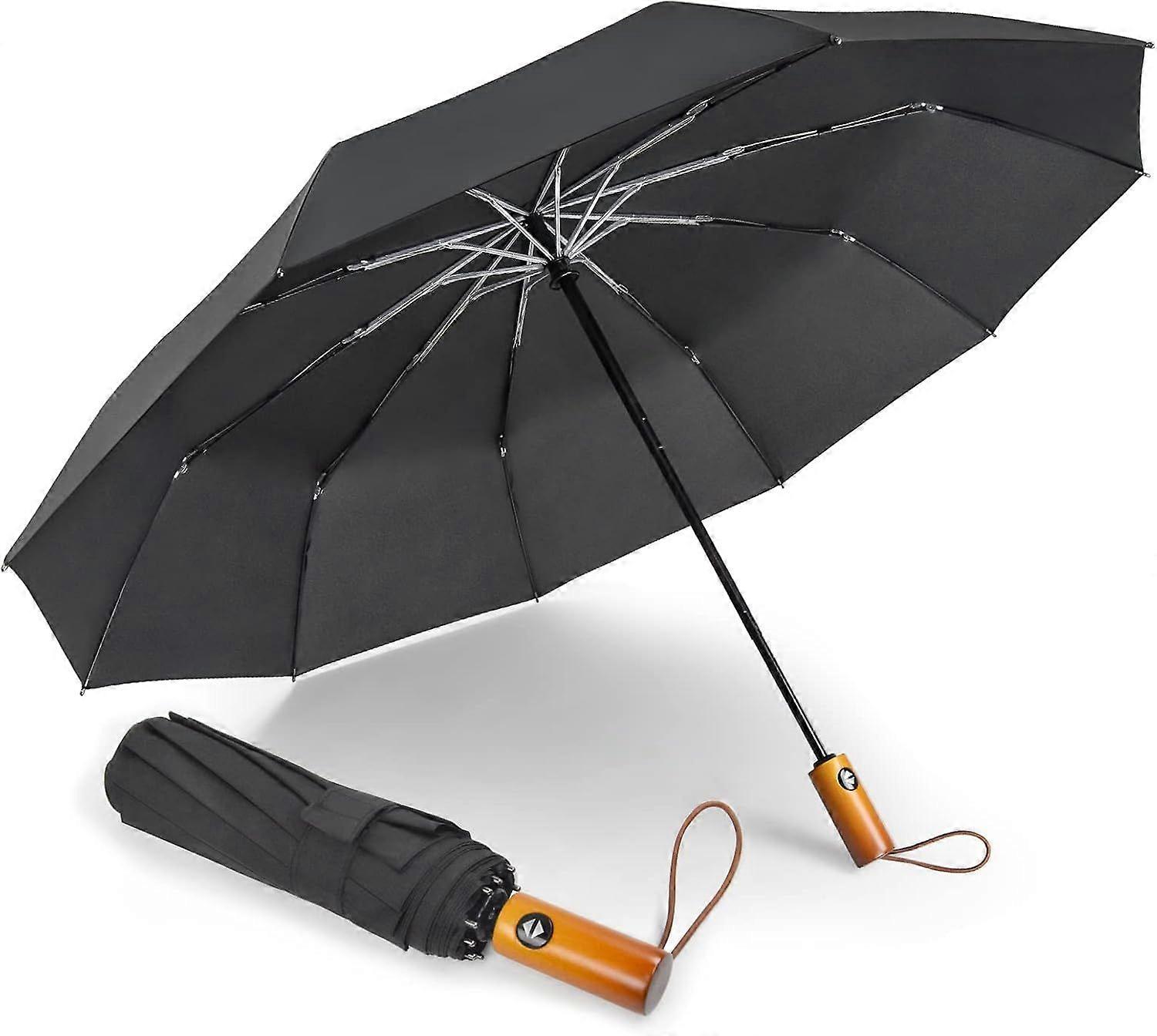 Windproof Travel Folding Umbrella - 10 Ribs Automatic Collapsible Wind Resistant
