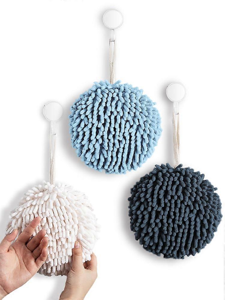 Absorbent Microfiber and Chenille Hand Towels 3Pack with Hooks, Fast Dry Decorative Bathroom Set