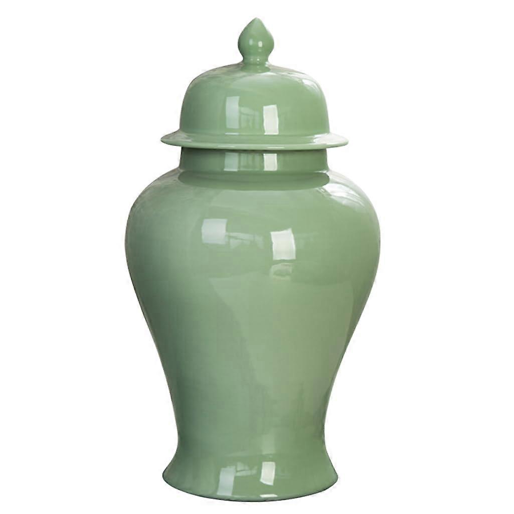 Porcelain Ginger Jar with Lid, Green Ceramic Temple Jar, Glossy Finish, Decorative Vase Small