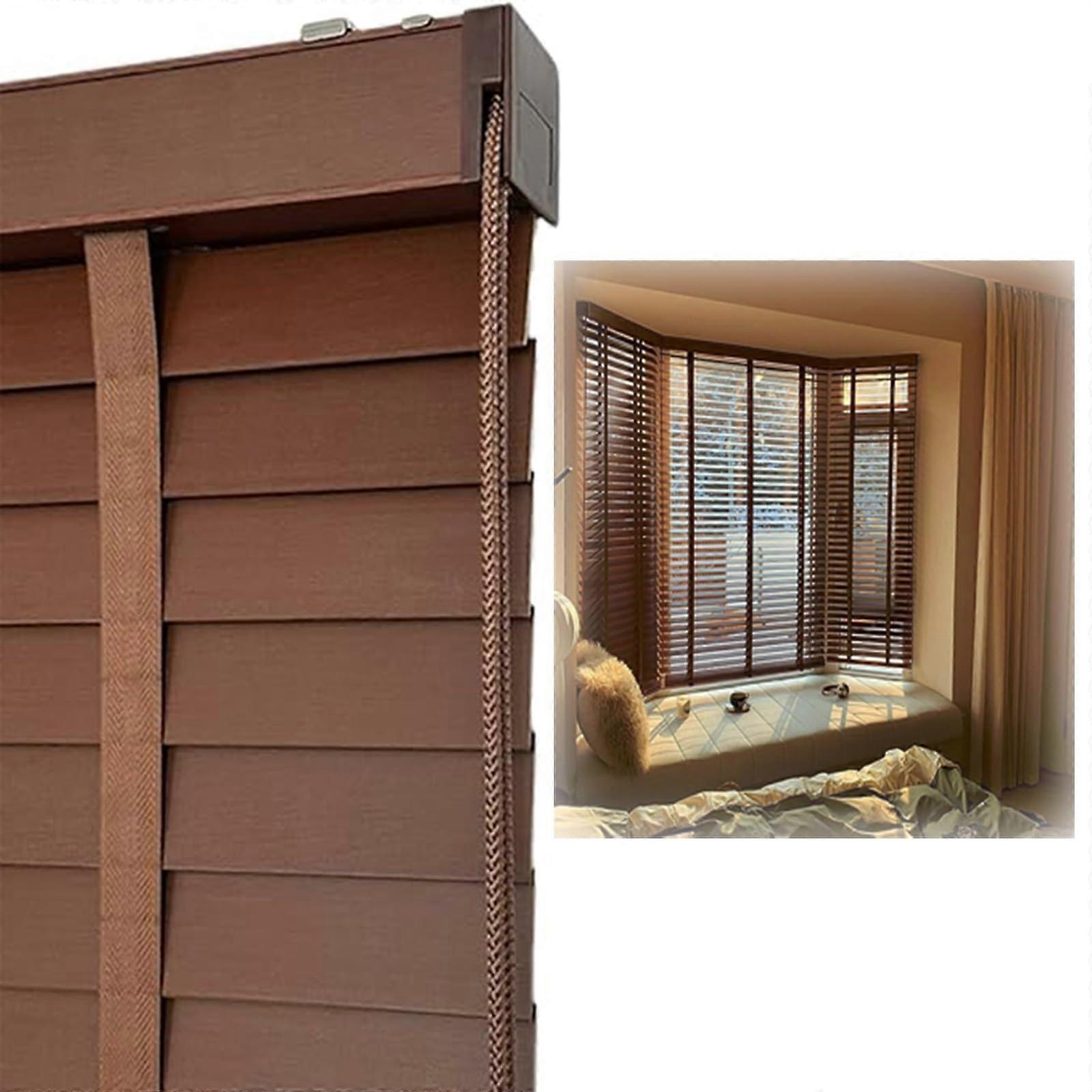 Cordless 2 Inch Solid Wood Blinds for Windows, Full Blackout Custom Fit, Coffee Finish