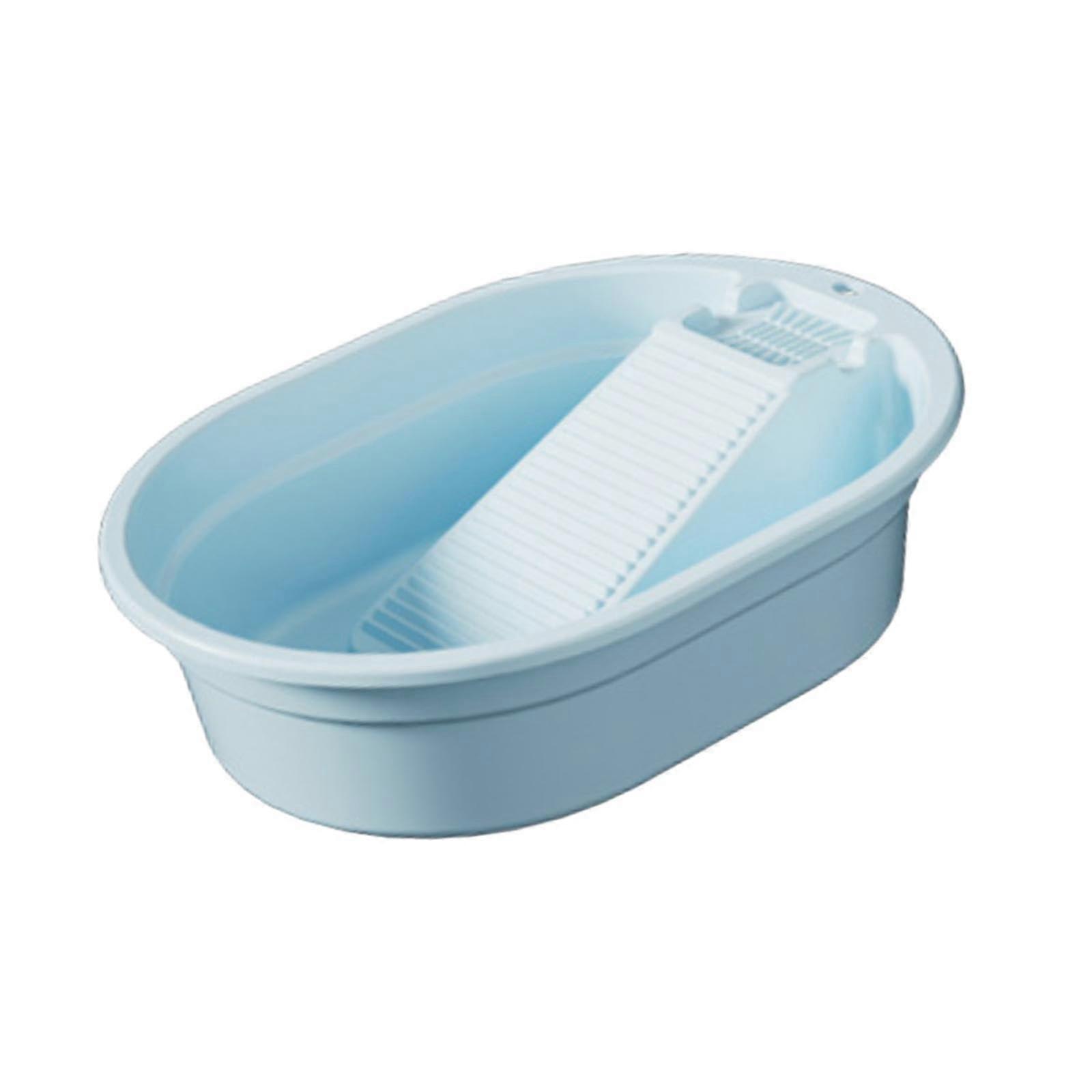 Portable Washboard Basin with Builtin Washboard, Lightweight PP Hand Wash Tub for Clothes, Blue