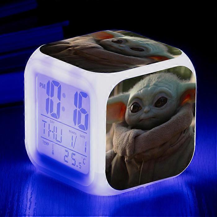 Colorful Alarm Clock with Yoda Pattern, Large Screen Digital, Silent LED, Creative Mini Alarm Clock