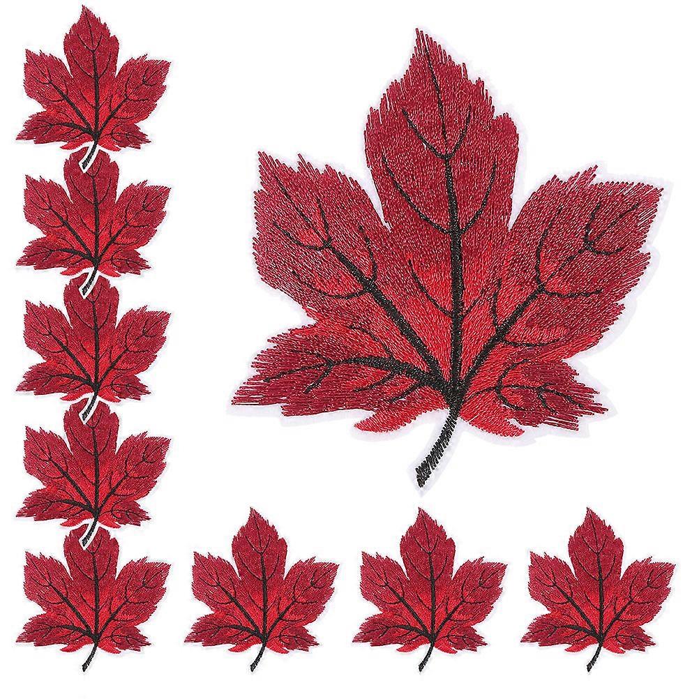 Dark Red Maple Leaf Sewing Patches Embroidered Applique for Clothes 12Pcs