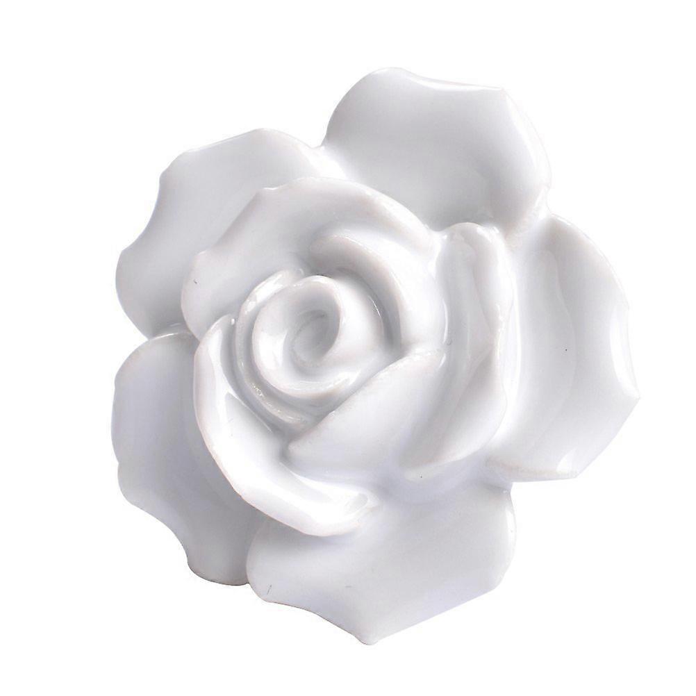 Rose Door Knob Ceramic Pull Handle for Kitchen 2Pcs White Cabinet Drawer
